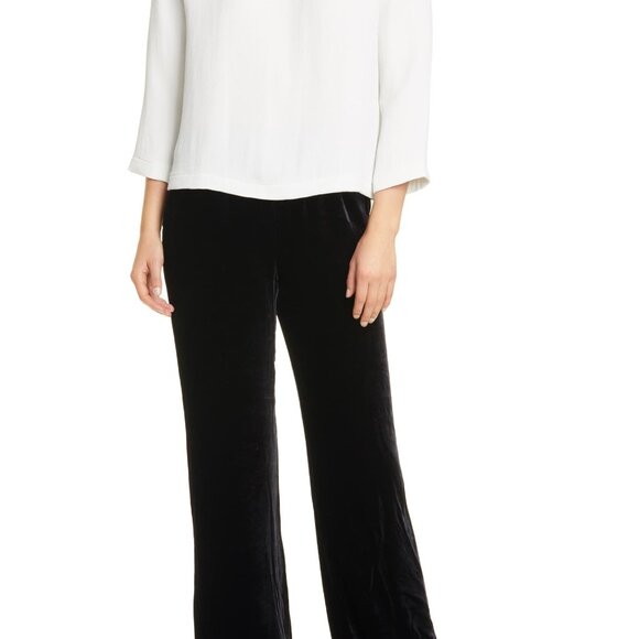 Eileen Fisher Crushed Velvet & Silk Ankle Wide Leg Pants in CHARCOAL GRAY Sz L - Picture 2 of 11